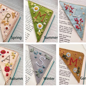 Personalized Embroidered Corner Bookmark for Her, A to Z Letters Handmade Bookmark Gift for Book Lovers, Four Seasons Party Favors, Mom Gift image 1