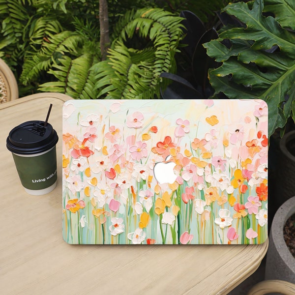 Oil Paint Field Flowers MacBook Case, 13 14 15 Inch Laptop Hard Shell Case for MacBook Air 13M1M2/Pro 13/Air 15M1M2M3/Pro16 Art Case Cover