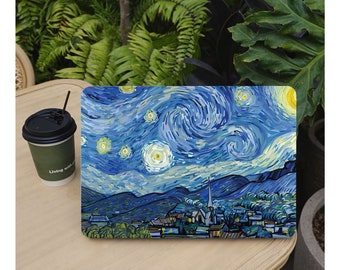 Van Gogh Étui pour Macbook Nuit étoilée avec film pour clavier, étui de protection rigide pour Macbook Air 13/Pro13/13.6Air (M2 2022)/15 Air (M2 2023)