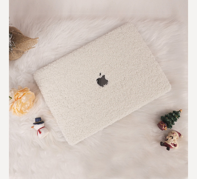 Étui MacBook pelucheux blanc pour MacBook Air 13/Pro13/RITIAN 13/13.6Air/Pro 14/Air 15/Pro16, M1 M2 M3 Touch Bar 13 15 16 pouces, étui pour ordinateur portable image 1