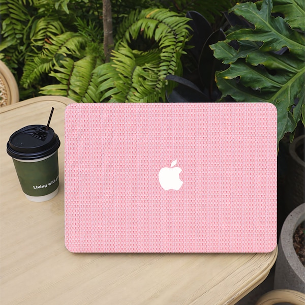 Pink Woven Macbook Case, Pink Textured Laptop Hard Case for Macbook Air 13 /Pro13/RITIAN 13/13.6Air(M2 2022)/15 Air (M2 2023), Frosted Case