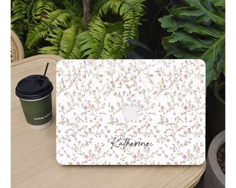 Étui MacBook personnalisé avec nom floral rose, 13 14 15 pouces coque rigide pour ordinateur portable pour Macbook Air 13/Pro 13/Air 15/Pro 16, M1 M2