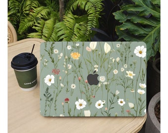 Green Wild Grass Wild Flowers MacBook Case, 13 14 15 Inch Laptop Hard Shell Case for MacBook Air 13.6M2/Pro 13M1/Air 15/Pro 16 Case Cover