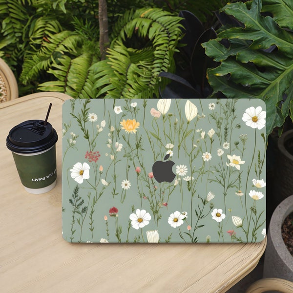 Green Wild Grass Wild Flowers MacBook Case, 13 14 15 Inch Laptop Hard Shell Case for MacBook Air 13.6M2/Pro 13M1/Air 15/Pro 16 Case Cover