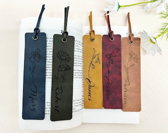 Custom Birth Month Flower Bookmark for Readers, Personalized Name Leather Bookmark for Book Lover Gift, Mom Gift, Teen Gift, Teacher Gift