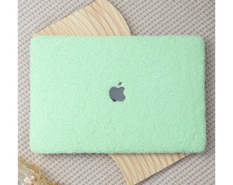 Light Green Fluffy Teddy Macbook Case for Macbook Air 13 /Pro13/RITIAN 13/13.6Air/Air 15/Pro16，M1 M2 M3 Touch Bar 13 15 16 Inch Laptop Case