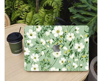 Green Daisy MacBook Case, 13 14 15 Inch Laptop Hard Shell Case for MacBook Air 13M1M2/Pro 13M1M2M3/Air 15M1M2M3/Pro16 Oil Paint Case