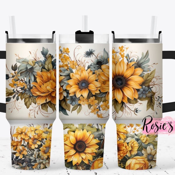 40oz sunflower tumbler, 40oz tumbler, rustic tumbler, sunflower cup, sunflower tumbler, personalized sunflower gifts