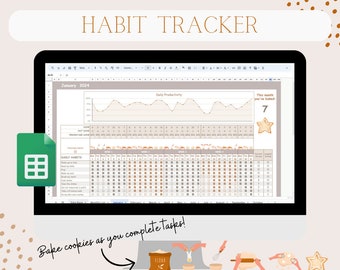 Habit Tracker | To Do List Spreadsheet | Google Sheets | Digital Template | Organization | Journal | Tasks | Baking