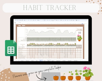 Growing Flower Habit Tracker Spreadsheet | Google Sheet | Digital Template | Organization | Journal | Tasks | To Do List