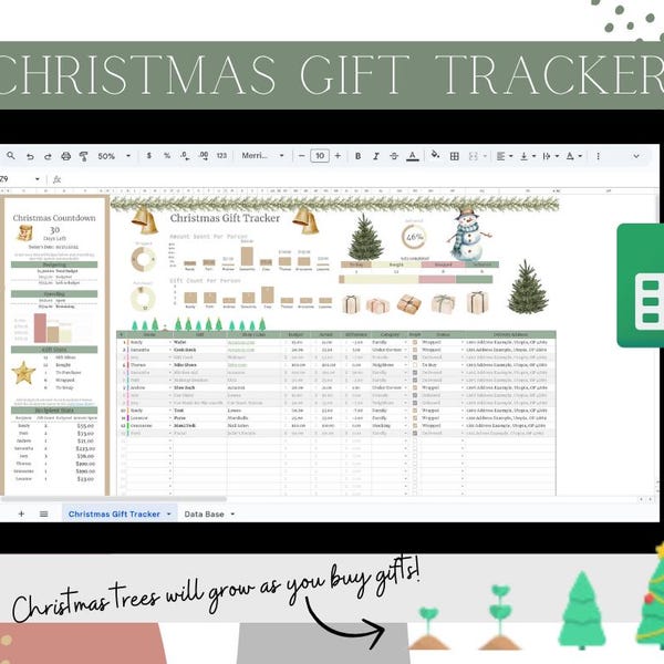 Weihnachtsgeschenk Tracker | Weihnachtsgeschenk Google Sheets Tracker | Google Sheet Geschenk Tracker |
