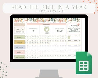 Read the Bible Tracker | 3 in 1 | Google Sheets | In a Year or on Your Own Pace | Spreadsheet | Digital Tracker | Bible Reading Plan
