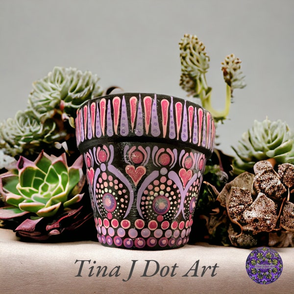 3-inch Pink Succulent Pot, Terracotta Pot, Mandala Dot Art, Succulent Pot