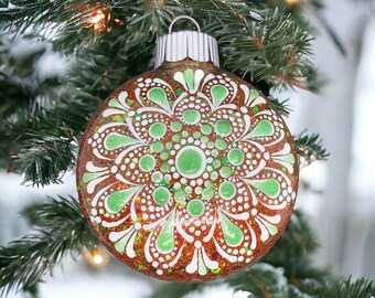 Hand Painted 3” Christmas Ornament, Mandala Dot Art
