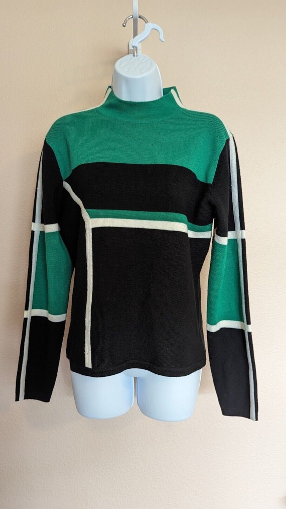 Vintage Obermyer Green And Black Pullover Sweater… - image 1