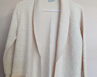 Vintage knuffelgebreid vest trui crème, medium