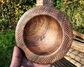 hand turned walnut bowl with beautiful unique grain