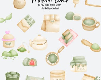 Imágenes prediseñadas de Matcha Cafe / Gráficos PNG de té verde (descarga digital)