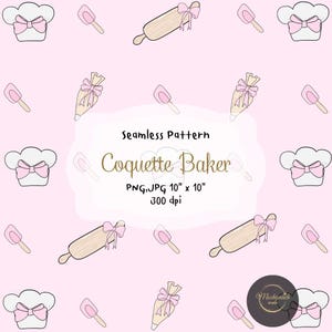 Patrón sin costuras de panadería vintage Coquette / Arte de cocina femenino / Descarga instantánea
