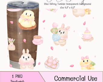 Bunny Tumbler Wrap | 20oz Skinny Tumbler Sublimation PNG (Digital Download