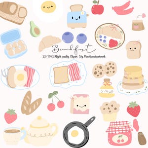 Cute Breakfast Clipart – Kawaii Food PNG Set