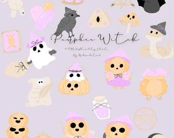 Pumpkin Witch Clipart | Halloween PNG Graphics (Digital Download