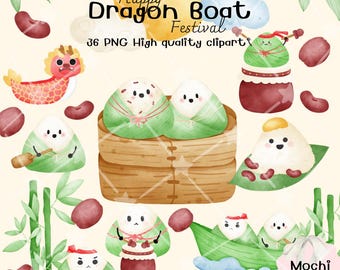 Kawaii Dragon Boat Clipart | Zongzi & Festival Elements | PNG Transparent