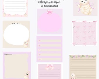 Pink Ribbon Bunny Memo Pad | Sticky Note Clipart | 3x3 Printable