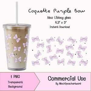Coquette Purple Bow Libbey Glass Wrap | 16oz Glass Can Sublimation PNG
