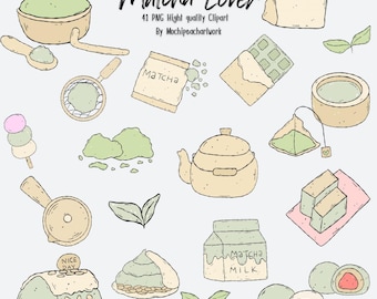 Matcha Lovers Clipart Set | Green Tea PNG (Digital Download)