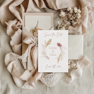 Save the Date Karte personalisierbar Digital Wildblumen Pink Hochzeit Wir sagen ja Sofort Download