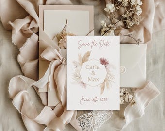 Save the Date Card Personalizable Digital Wildflowers Pink Wedding We Say Yes Instant Download