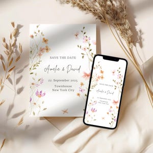 Wildblumen Hochzeit Save the Date Karte Vorlage personalisierbar Digital Druckbar Boho Einladung Blumen Design Bundle