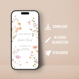 Save the Date-kaart personaliseerbaar Digitaal Wilde bloemen Bruiloft Wij zeggen ja Direct downloaden