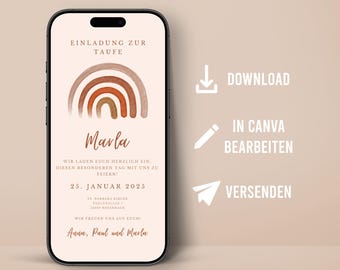 Invitación digital bautismo personalizado arco iris confirmación de comunión enviar a amigos familiares a través de messenger invitar teléfono celular