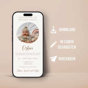 Digitale doopuitnodiging gepersonaliseerd met foto-communiebevestiging verzending mobiele telefoon