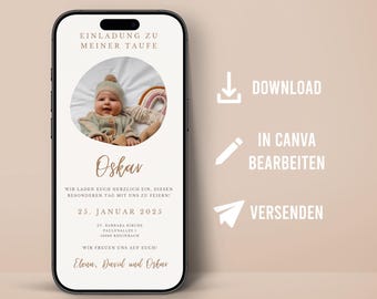 Digital Invitation Baptism personalized with Photo Communion Confirmation Shipping Mobile