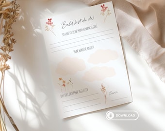 Baby party wish cards to fill out Baby shower Gender Reveal gift idea as download PDF wishes for the baby