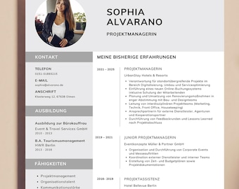 CV template cover letter with cover sheet photo application template German professional experience Canva application folder education