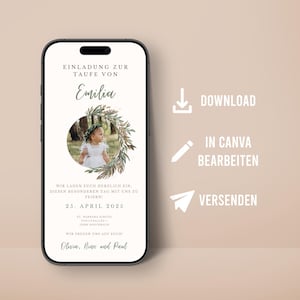 Invitación Digital Bautizo Personalizada con Foto Diseño Flores Silvestres Corona de Flores Comunión Confirmación Envío Móvil