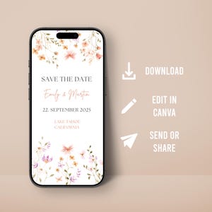 Save the Date Karte personalisierbar Digital Wildblumen Vorlage Hochzeit Wir sagen ja Sofort Download