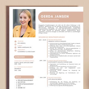 Plantilla de solicitud con CV, carta de presentación, portada con foto, plantilla de muestra, formación académica, experiencia profesional, Canva