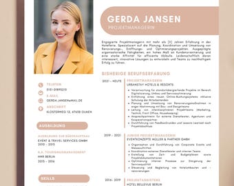 Modello di domanda con CV lettera di presentazione foglio di presentazione con foto modello di esempio background educativo esperienza professionale Canva
