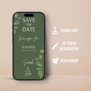 Digitale Save the Date Karte personalisierbar Hochzeit Wir sagen ja Eukalyptus Sofort Download