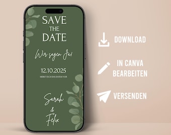Digital Save the Date Card customizable Wedding We say yes Eucalyptus Instant Download
