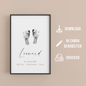 Cartel de nombre digital personalizable para huella de mano cartel de nacimiento regalo nacimiento cumpleaños bautismo comunión baby shower