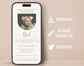 Digital invitation baptism personalized with picture communion confirmation sending to friends family via messenger invite mobile