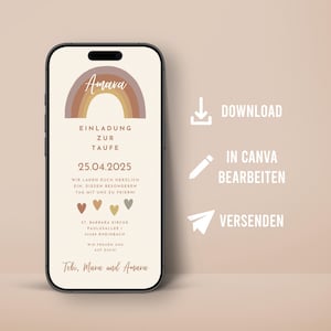 Invito digitale battesimo boho personalizzato conferma comunione arcobaleno inviato ad amici familiari tramite cellulare invito messenger