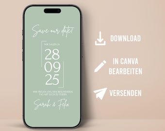 Digital Save the Date Card customizable with date Wedding We say yes Instant Download Mint Green