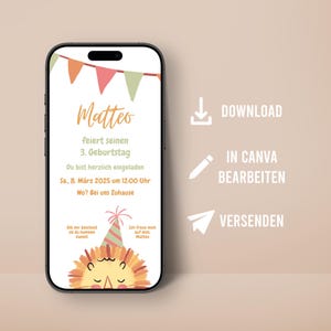 Invito Compleanno Compleanno Bambini Digitale Personalizzabile Invia Messenger Bambini Invita Leone Motivi Bambini
